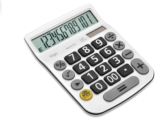 Elgin MV-4132, Calculadora de Mesa, 12 Dígitos, Visor LCD, Solar/Bateria, Branco