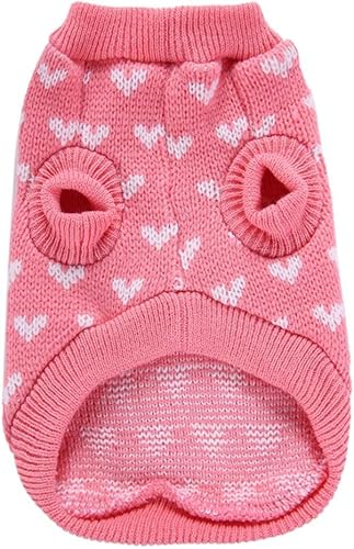 Suéter para perros grandes, niño, corazón rosa, cuello redondo, para mascotas, ropa linda, suéter para cachorros, perro pequeño, invierno