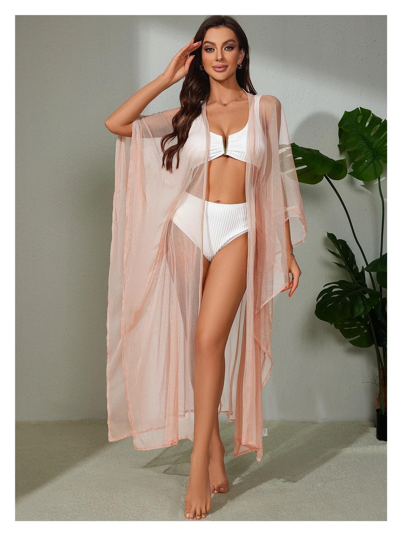 Robe De Plage Femme Cape de Plage Unie avec Ceinture for Femme, vêtements de Plage for Les Vacances d'été(Pink Beach Cover up)