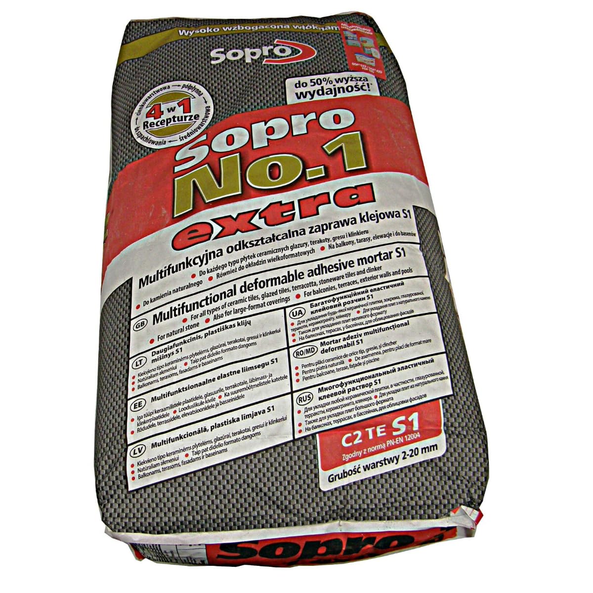 22,5kg SOPRO No.1 S1 Multifunktions- Flexkleber, Fliesen- und Natursteinkleber (1,20EUR/kg)