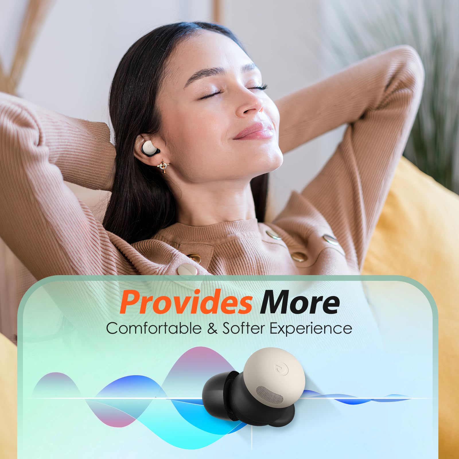 Puntas de espuma viscoelástica para Google Pixel Buds Pro 2, sin dolor de orejas de silicona, almohadillas de repuesto antideslizantes, caben en la funda de carga, reducción de ruido, 3 pares (tamaños
