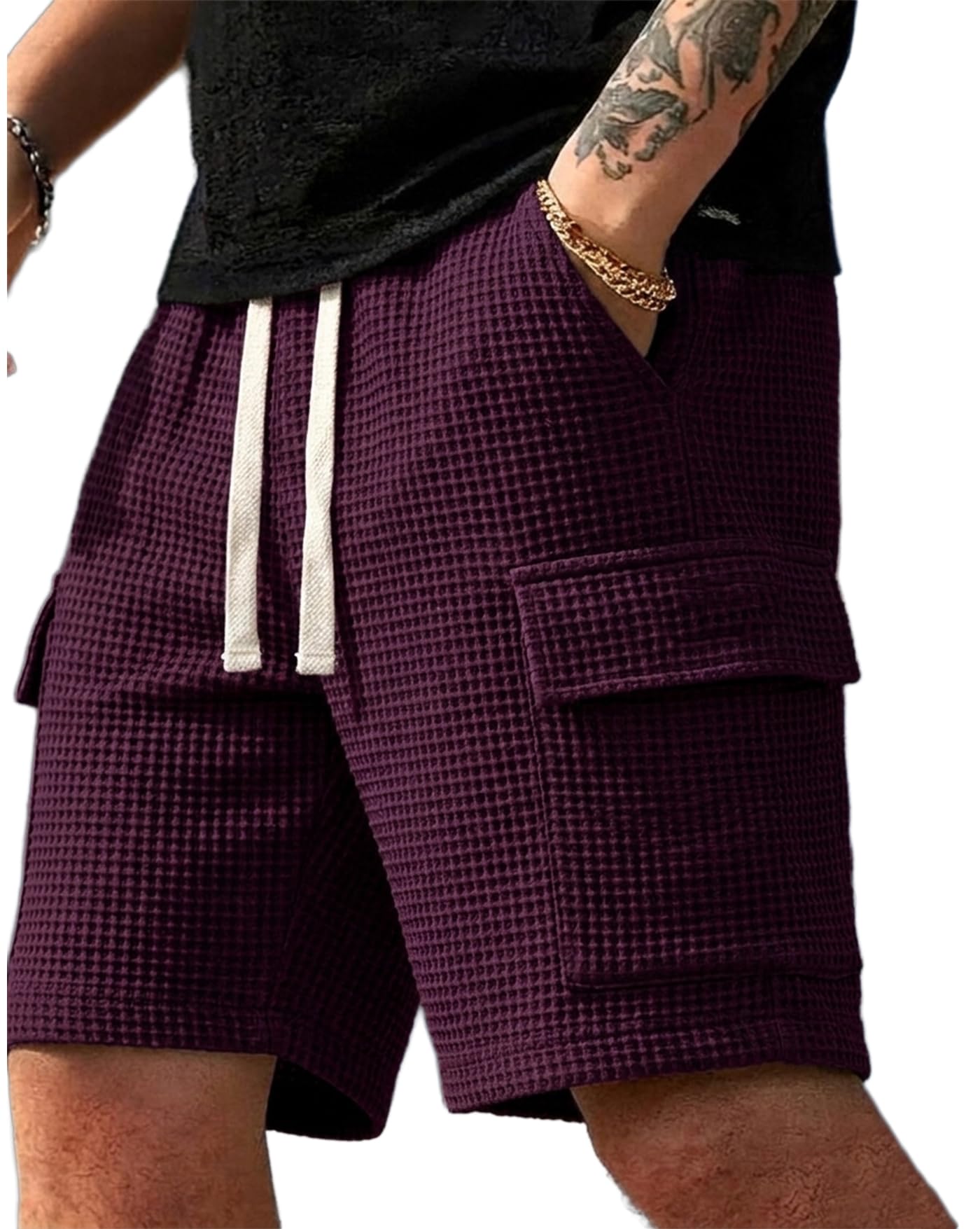 Men Solid Drawstring Waist Casual Knee Length Boxers ||Solid Men Purple Basic Boxers-picture-12