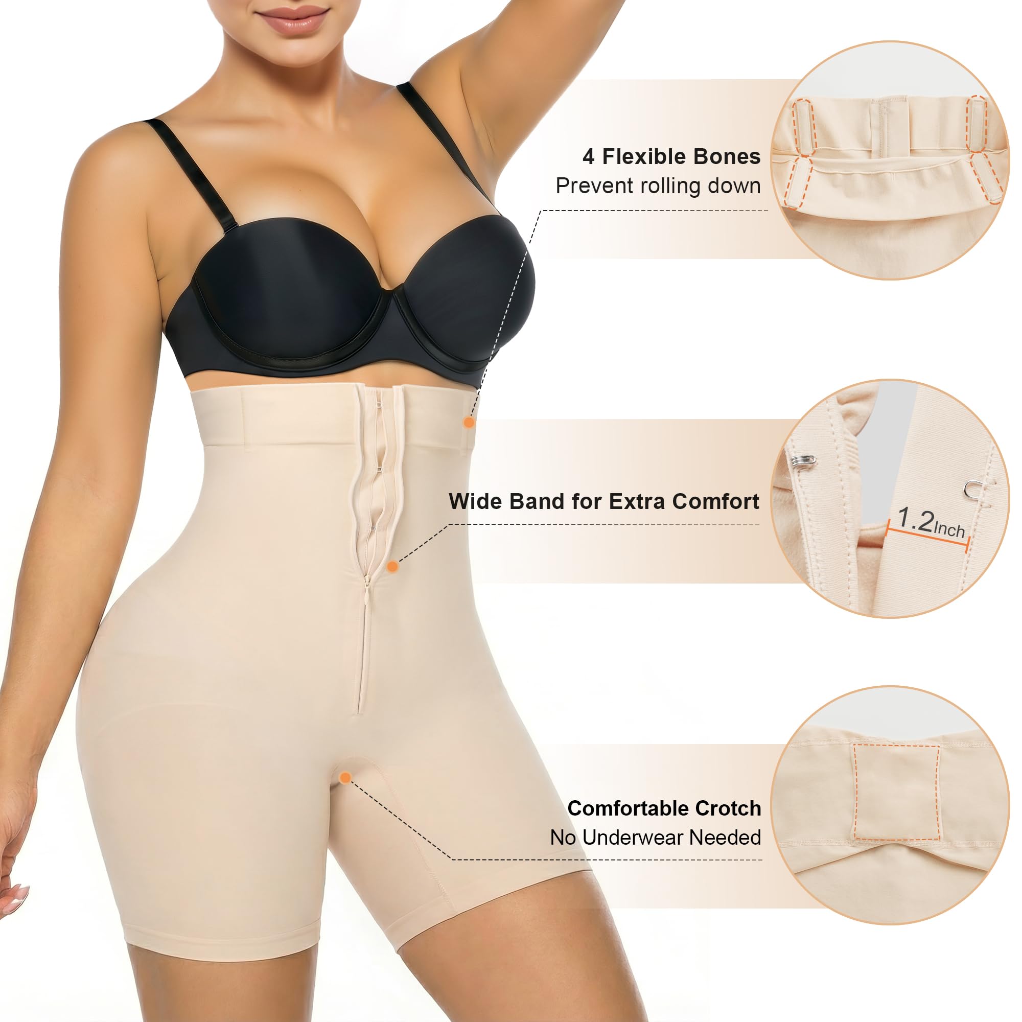 SHAPERX Bielizna modelująca z wysokim stanem majtki wyszczuplające brzuch bezszwowe modelujące sylwetkę krótka zapinana na zamek błyskawiczny bielizna wyszczuplająca dla kobiet