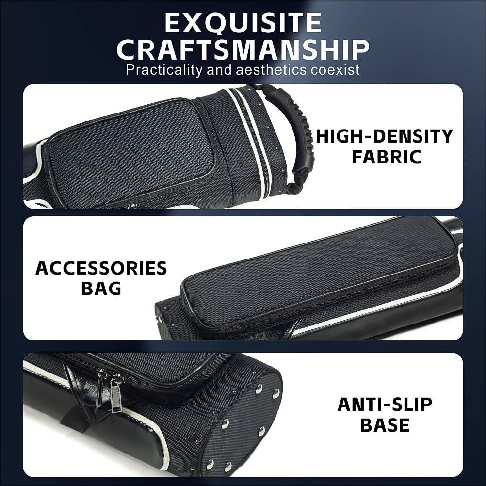 8-Hole Pool Cue Case for 2-Piece Break/Jump Cues | Holds 3 Butts & 5 Shafts | Nylon Water-Resistant Protective Tube with Carry Handle | Storage for American Style Pool Cues & Accessories