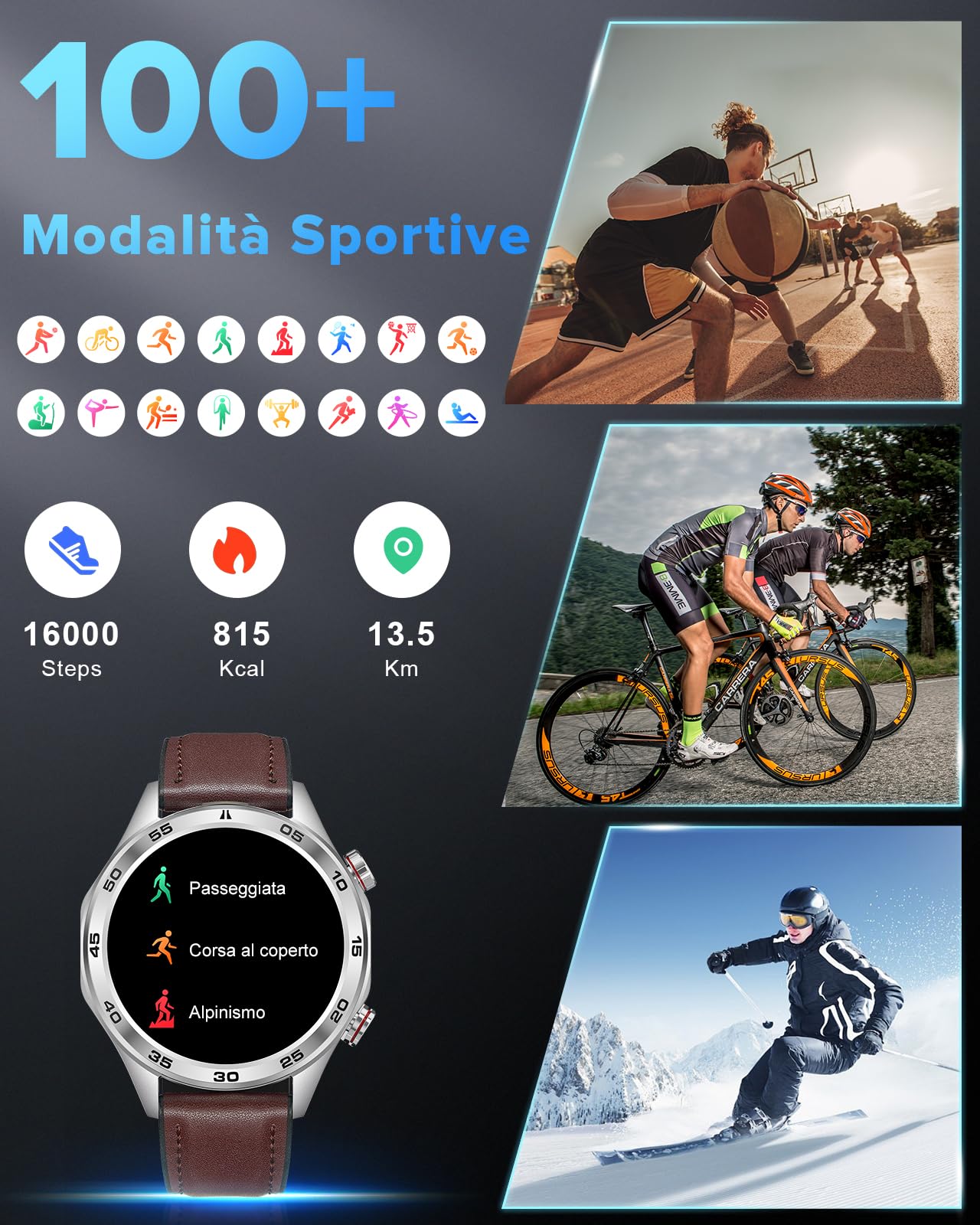 MEGALITH Smartwatch Uomo Orologio Chiamate: Whatsapp Bluetooth Smart Watch Android iOS - Pressione Sanguigna Frequenza Cardiaca Misura - Fitness Sport Tracker Contapassi Argento
