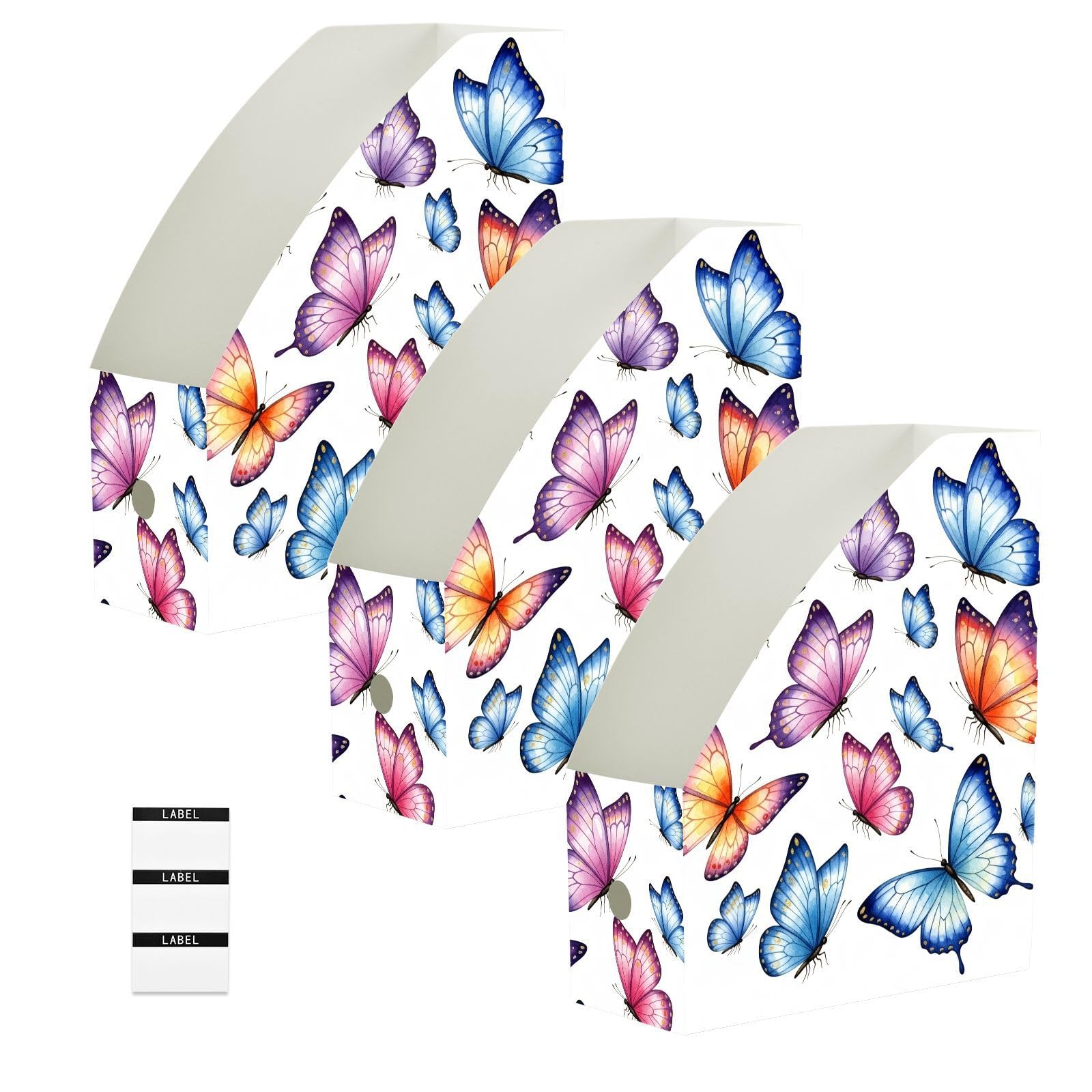 Porte-revues blanc avec fenêtre pour étiquettes Motif papillon aquarelle