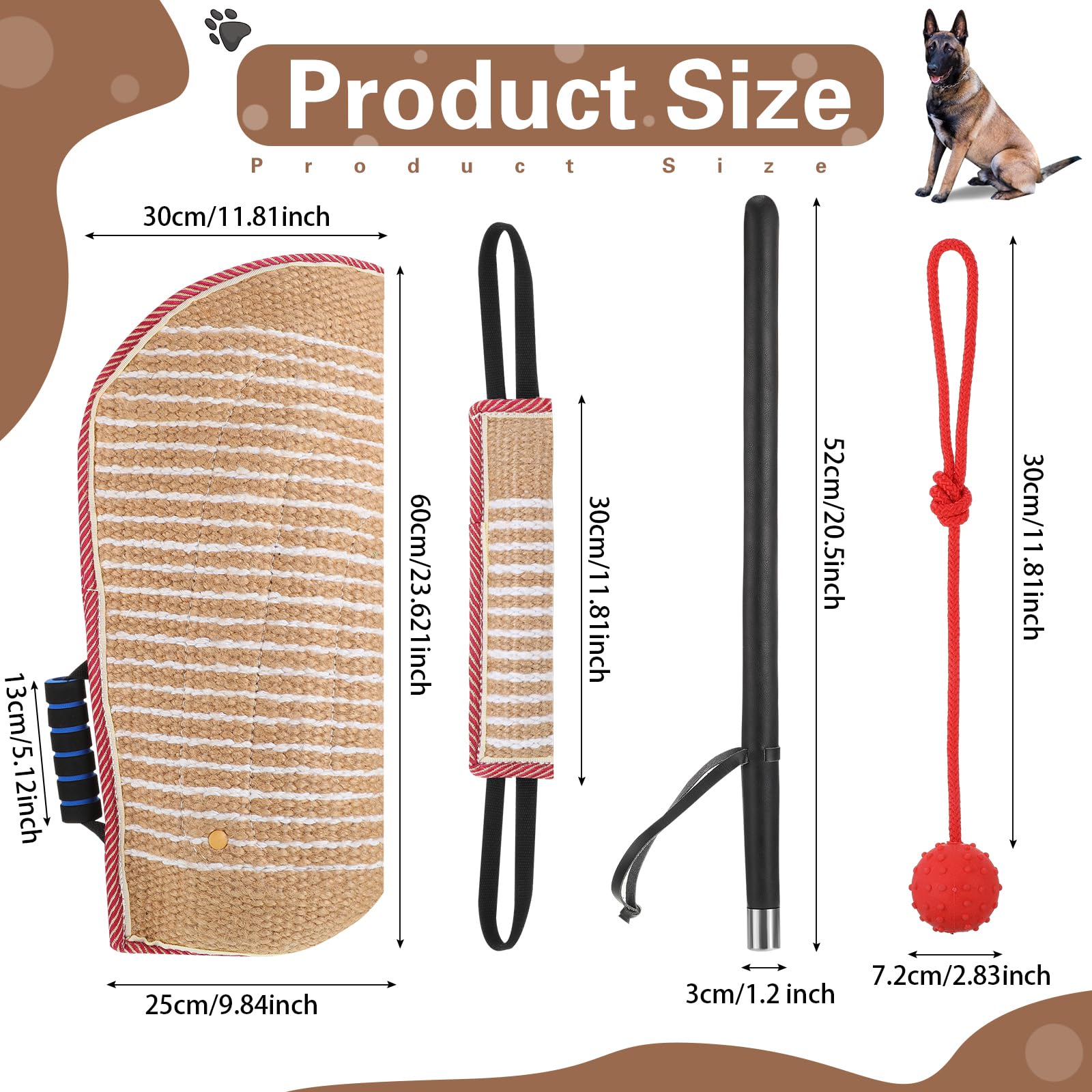 Leyndo 4 Pcs Dog Training Set Include Dog Sleeve Pillow Tug Toy Training Stick and Rubber Ball Professional Equipment for Biting Interactive Fetch K9 Puppy(Red)