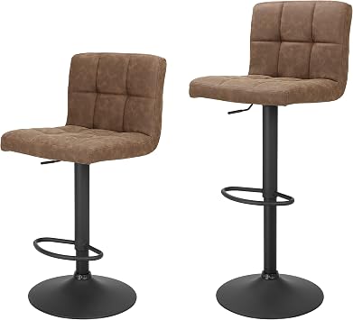 Finnhomy Bar Stools Set of 2 Counter Height, Swivel Barstools with Footrest and L Shape Thicken Cushion Back, Height Adjustable Modern Bar Chairs, Vintage Leather, Retro Brown
