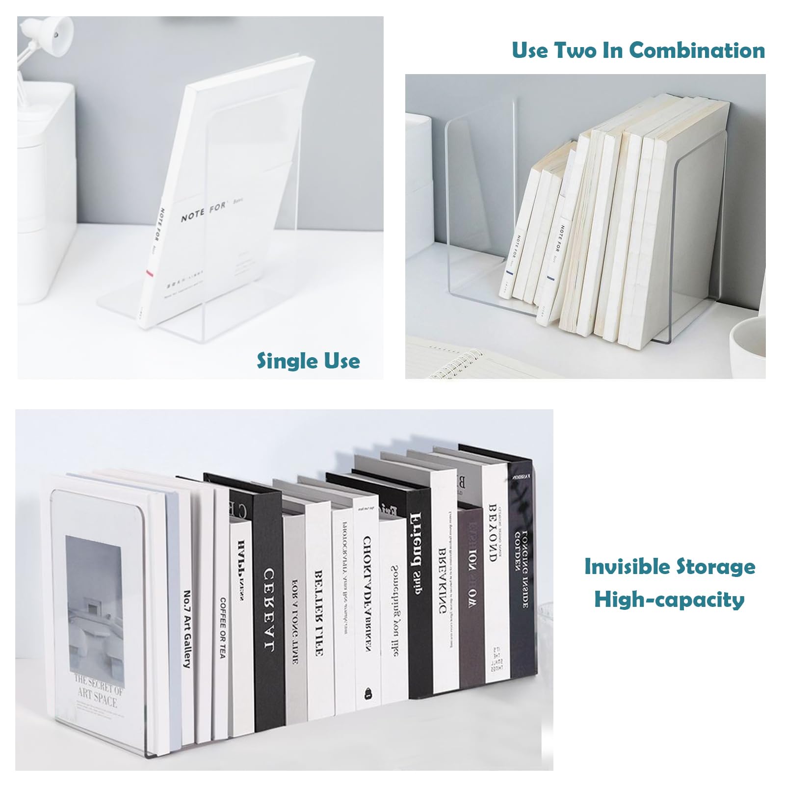 Lot De 6 Serre-Livres Acrylique Transparent En L – Support Robuste Et Invisible Pour Livres, DVD, Bureau & Étagère