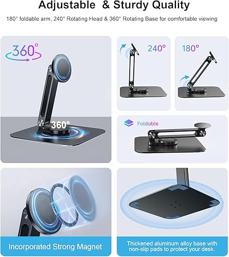 Miniatura 2 de Soporte magnético ajustable para tableta de monitor portátil pequeño de 10 a 18.5 pulgadas, aleación de aluminio plegable brazo giratorio soporte de
