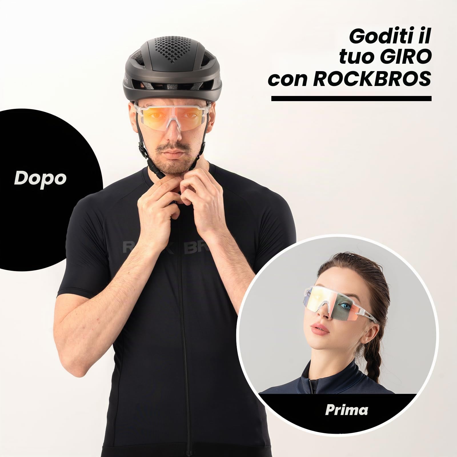 ROCKBROS Occhiali Ciclismo da Sole UV 400 Occhiali Sportivi per Bici MTB Bicicletta Uomo Donna Unisex Modello Fotocromatico