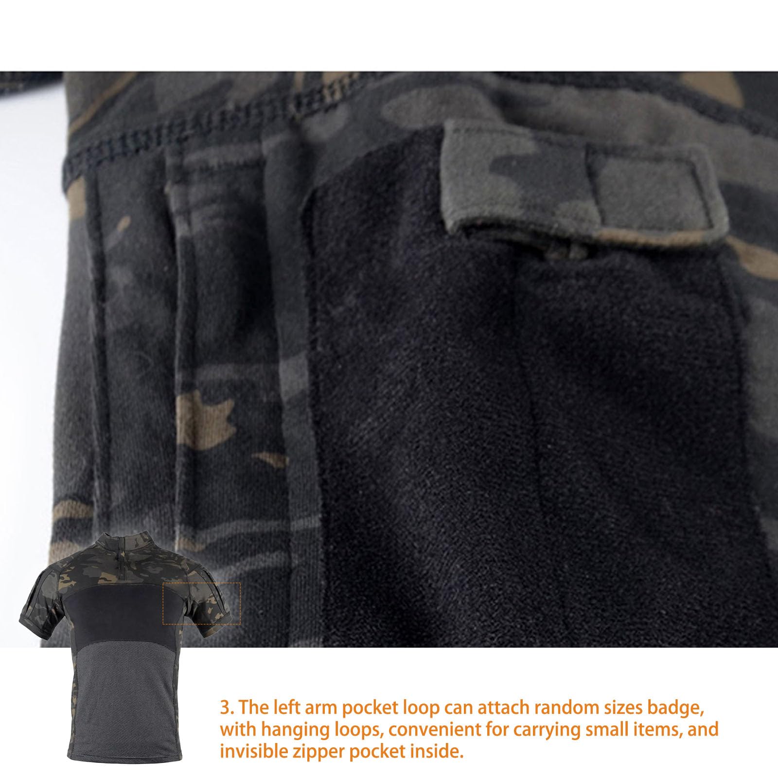 Uomo Camicia Tattica Militare Manica Corta, Slim Fit Mimetica Combat Resistente all'Usura Shirt con 1/4 Cerniera Airsoft Caccia
