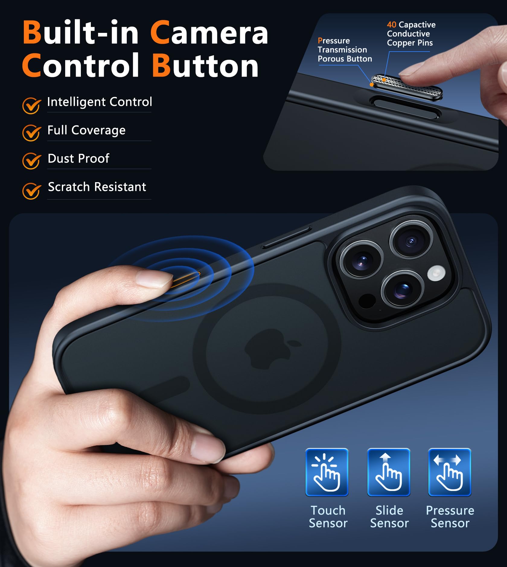 FNTCASE Custodia per iPhone 16 Pro Phone, trasparente, magnetica, di grado militare, protezione contro le cadute, anti-ingiallimento, robusta e antiurto, custodia trasparente (blu