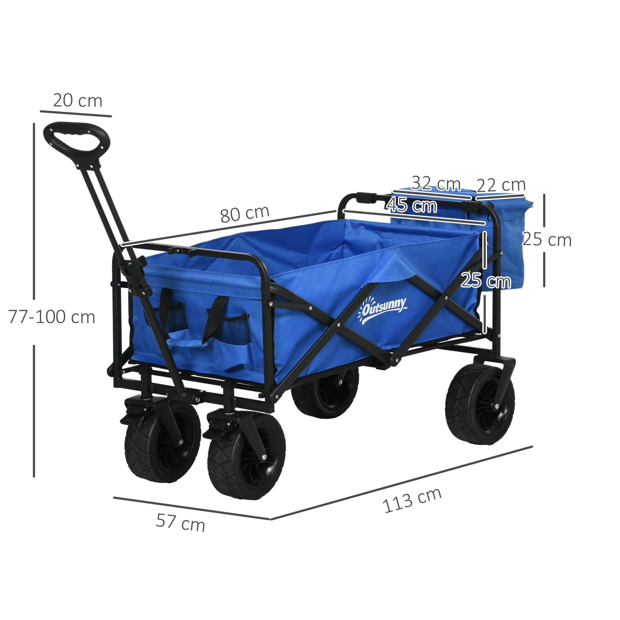 Outsunny Carello Spiaggia Pieghevole 110L con Maniglia Telescopica e Borsa Termica da 15L, Carrello da Giardino in Acciaio e Tessuto Oxford, Blu