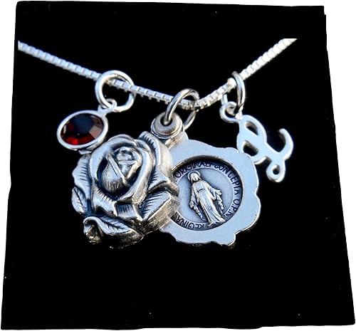 Medalla Milagrosa Deslizante Medalla Milagrosa Virgen María, Cadena de Caja Esterlina, Medallón de Rosa Virgen María, Medallón María, Collar de
