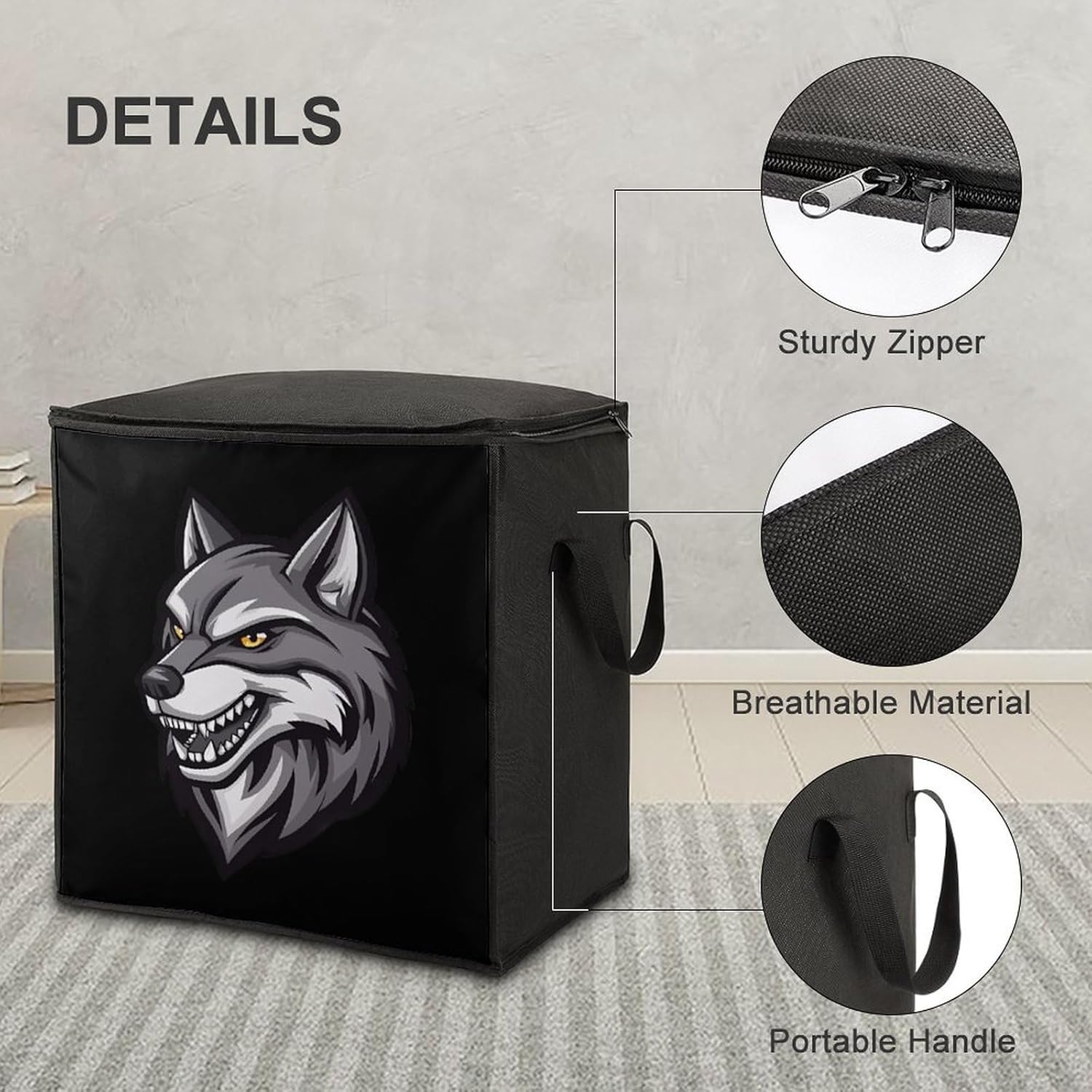 Wolf Wild Animal Large Comforter Blanket Storage Bags Bins 70L Closet Organizer with Handles