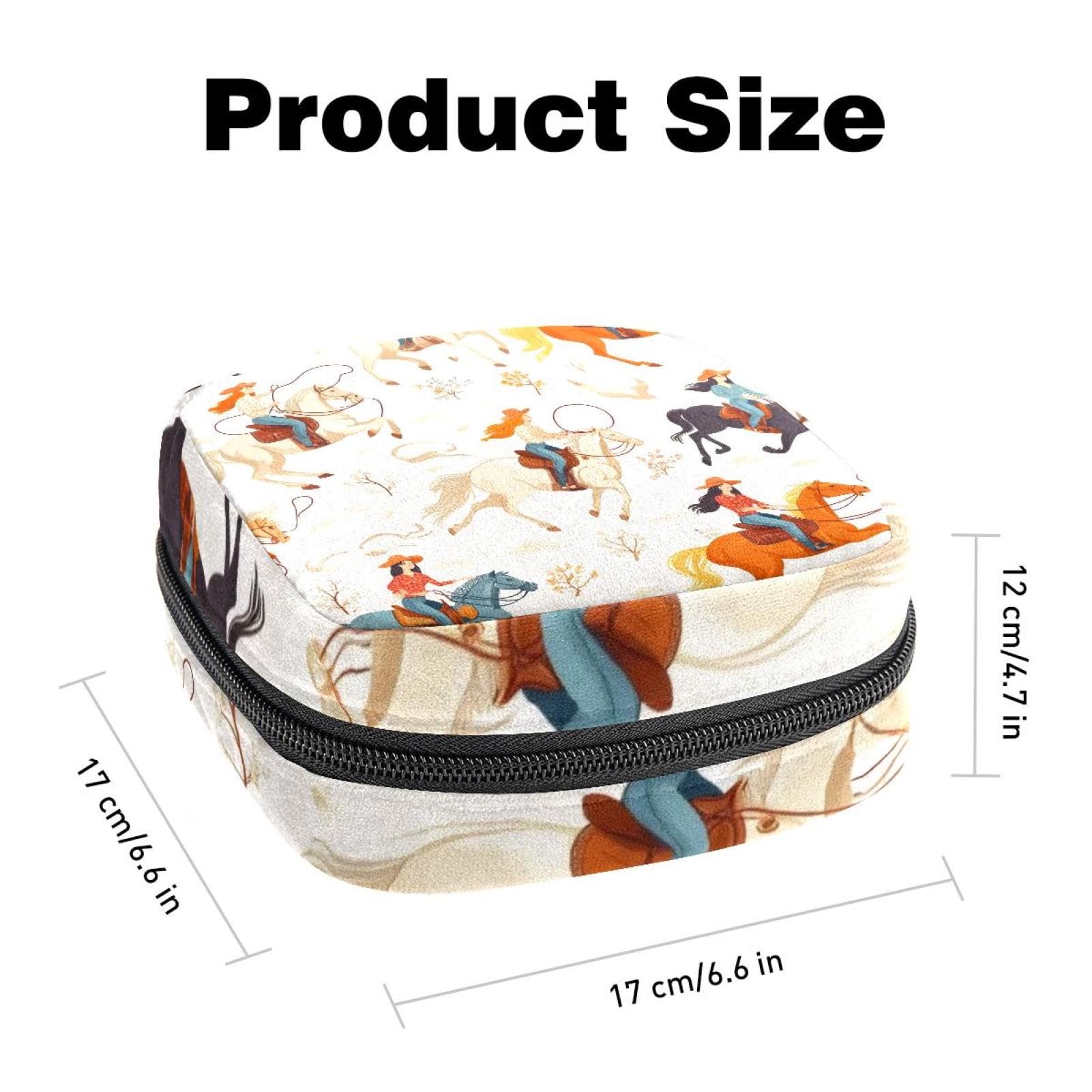 Sanitary Napkin Storage Bag for Women Cute, Feminine Menstruation Pad Holder for Period, Portable Zipper Menstrual Pad Bags Vintage Wild West Women Cowgirls Rodeo Pattern