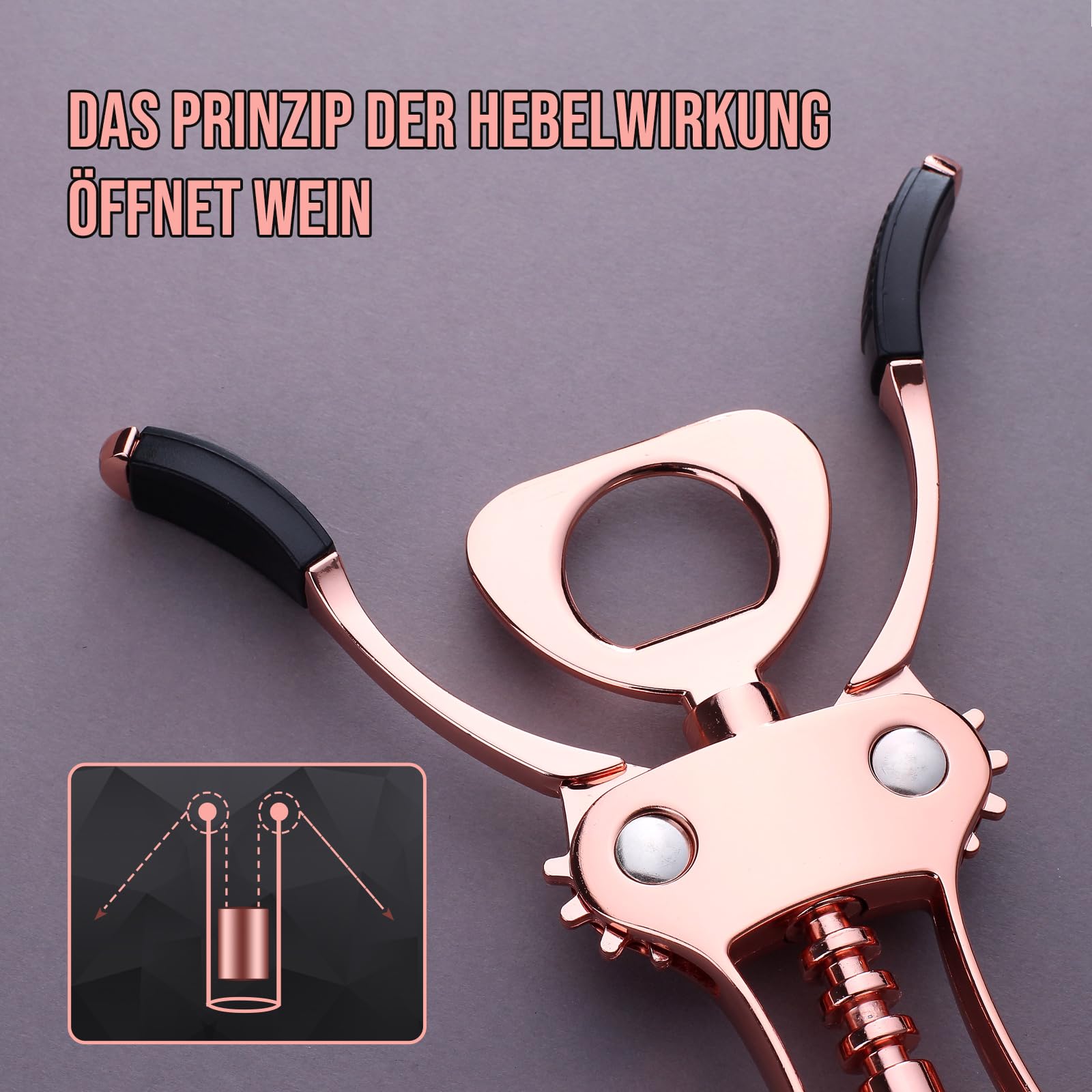 Weinöffner, multifunktionaler Flügelkorkenzieher für alle Korkstopfen und Bierdeckelflaschen, Luxus-Kellner-Korkenzieher mit Foil Cutter Set für Weinliebhaber, Kellner – ROSE GOLD