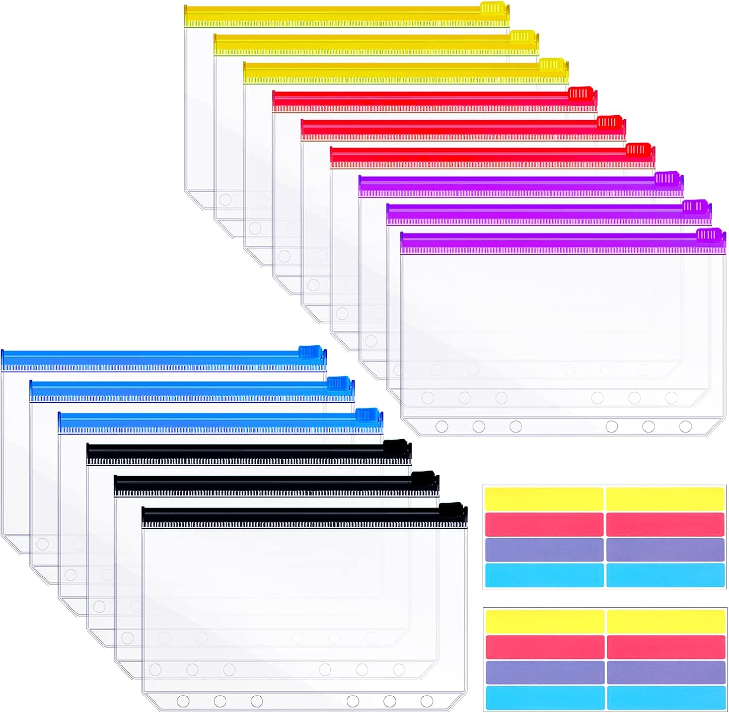 15 Pcs Multicolor Budget Binder Pockets, A6 Cash Envelopes 6 Holes PVC