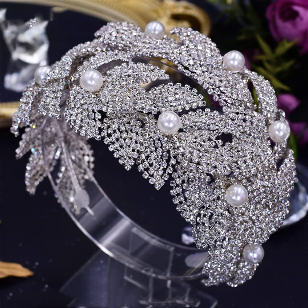 LNNSHX Hochzeit Krone Braut Haarbänder handgemachte Strass Kopfbedeckung Hochzeit Haarteil Frauen Tiara