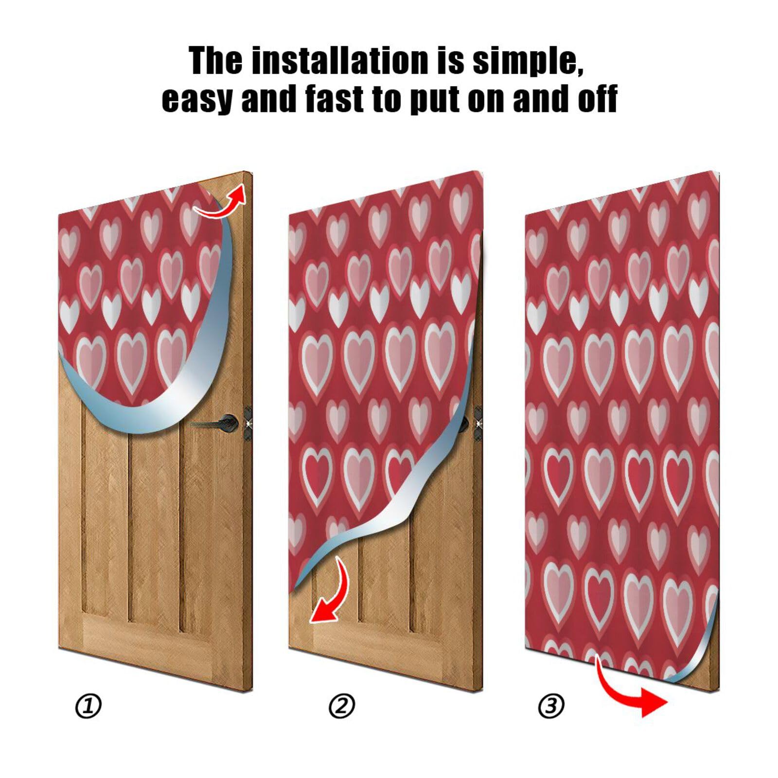 FLildon Red Hearts Romantic Valentine's Day Theme Door Cover Decoration, Party Accessory Porch Decor for Festive Ornament Room Door Covers 32 x 79 Inch