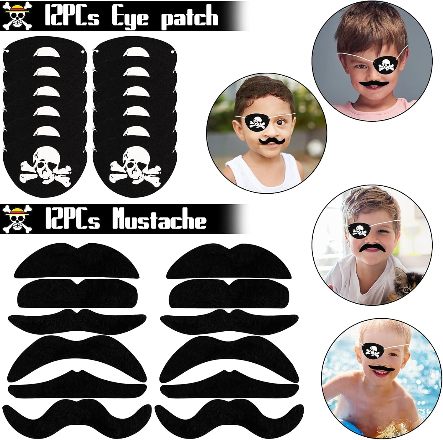 Pirate Party Favors - 96PCS Supplies with Gold Coins, Gems, Keychains, Bracelets, Eye Patches & Mustache Tattoos for Birthday Party Goodie Bags