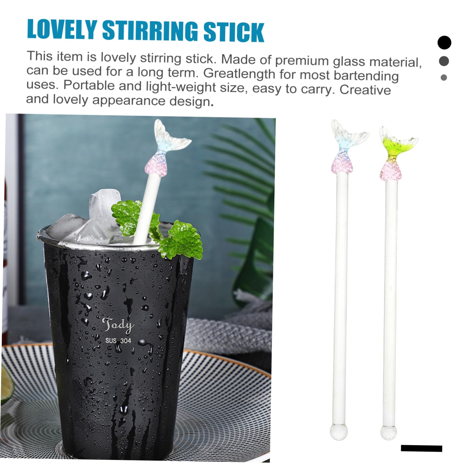 Cabilock 2pcs Stirring Sticks Elegant Beverage Rods for Juice Cocktails Reusable Swizzle Sticks with Unique Design for Home Party Use