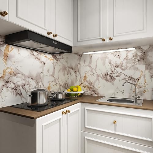 Miniatura 9 de KIKitchen Papel tapiz de mármol brillante de 157 x 393 pulgadas papel tapiz extraíble de mármol blanco rollo de papel de contacto de cocina encimera