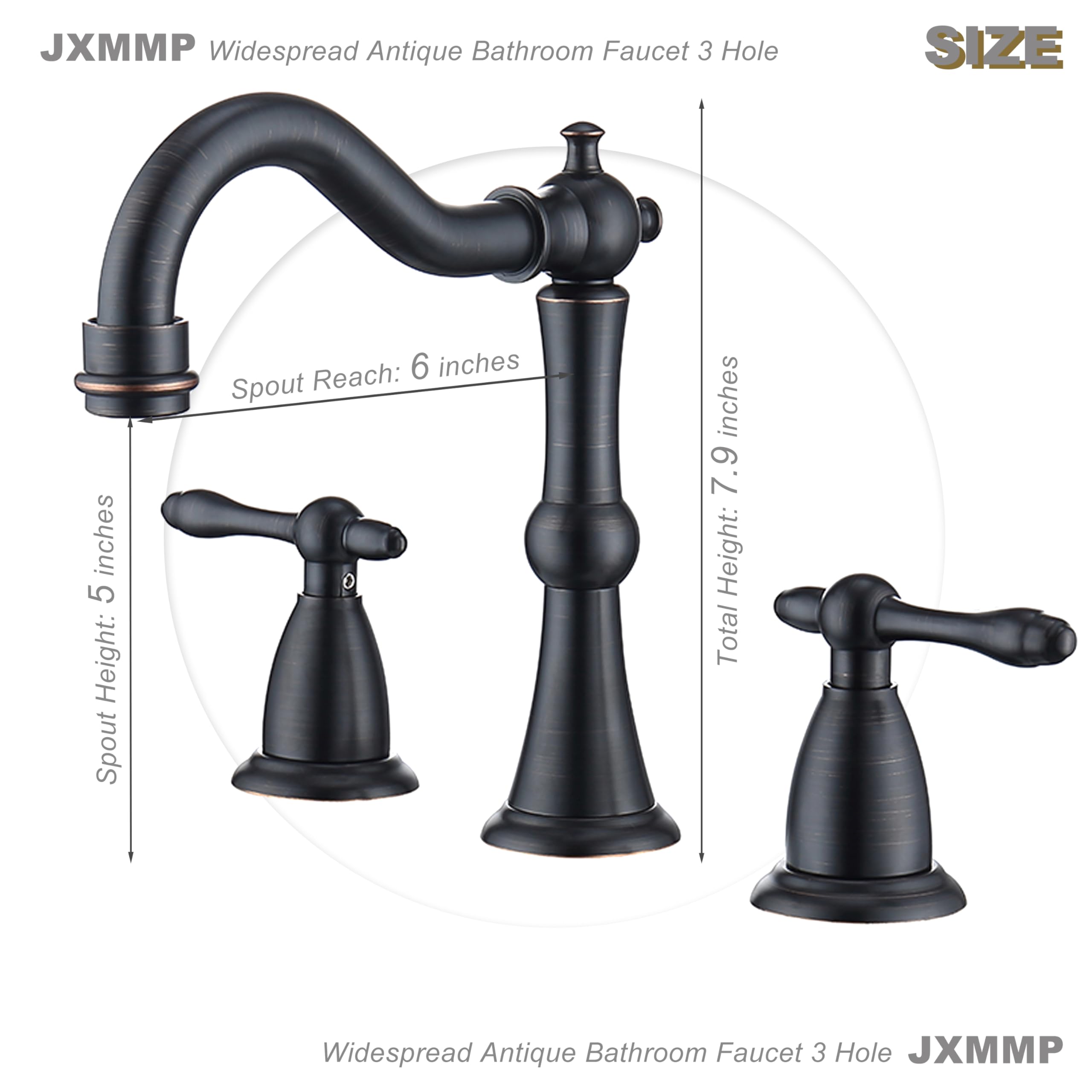 JXMMP Oil Rubbed Bronze Antique Bathroom Faucet 3 Hole, Widespread