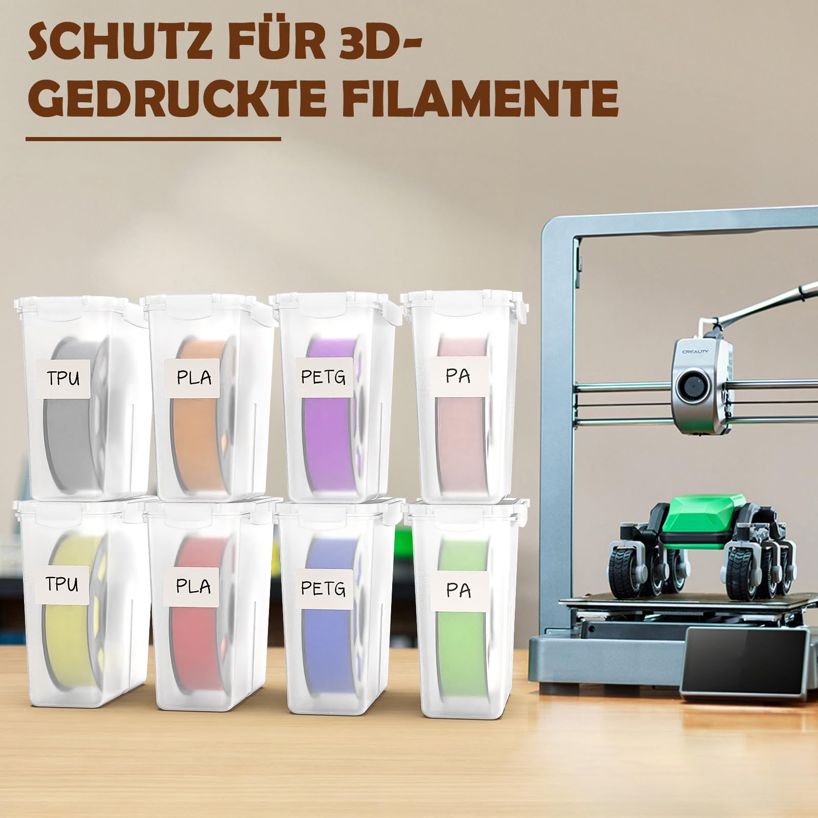 Filament Aufbewahrungsbox für 3D Druck Filament Versiegelung und Schutz - 8 Pack Filament Container - Tragbare Aufbewahrung, Feuchtigkeits- und staubgeschützt 4.0L