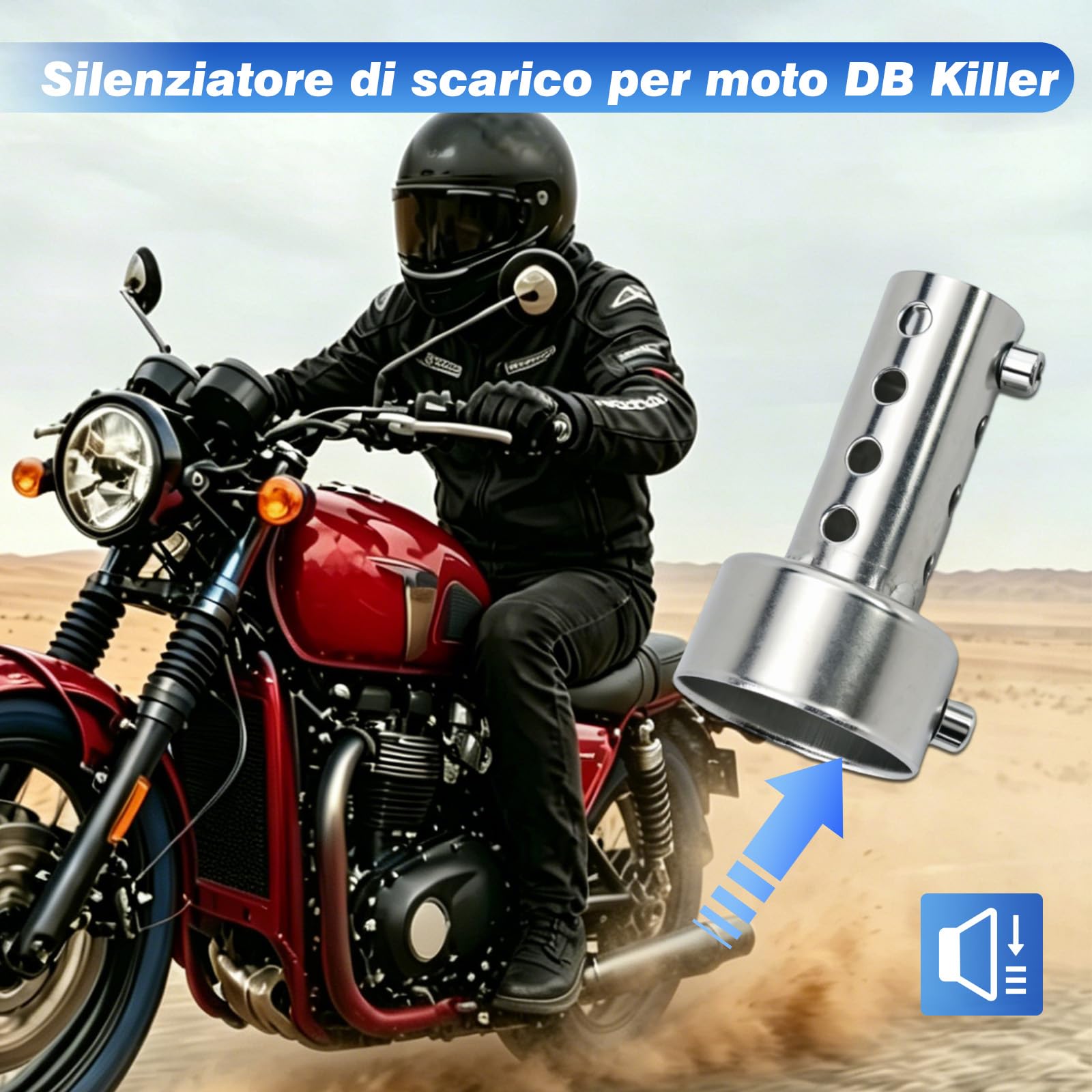 Silenziatore universale di scarico moto Baceyong, 42mm / 1.7inches; 45mm / 1.8inches; 48mm/1.9inch, argento