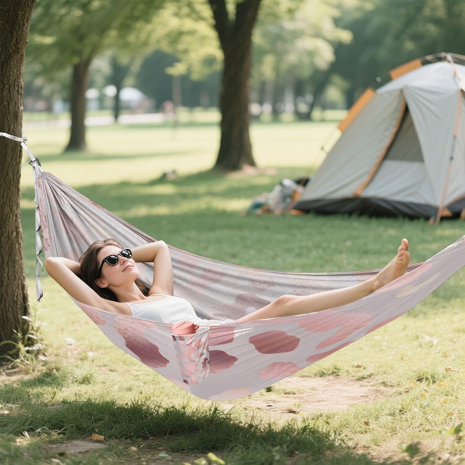 ALAZA Rose Gold Cheetah Leopard Print Camping Hammocks Single or 2 Person 500 lbs Portable Parachute Travel Hammock w/Tree Straps for Hiking Backpacking Indoor Outdoor