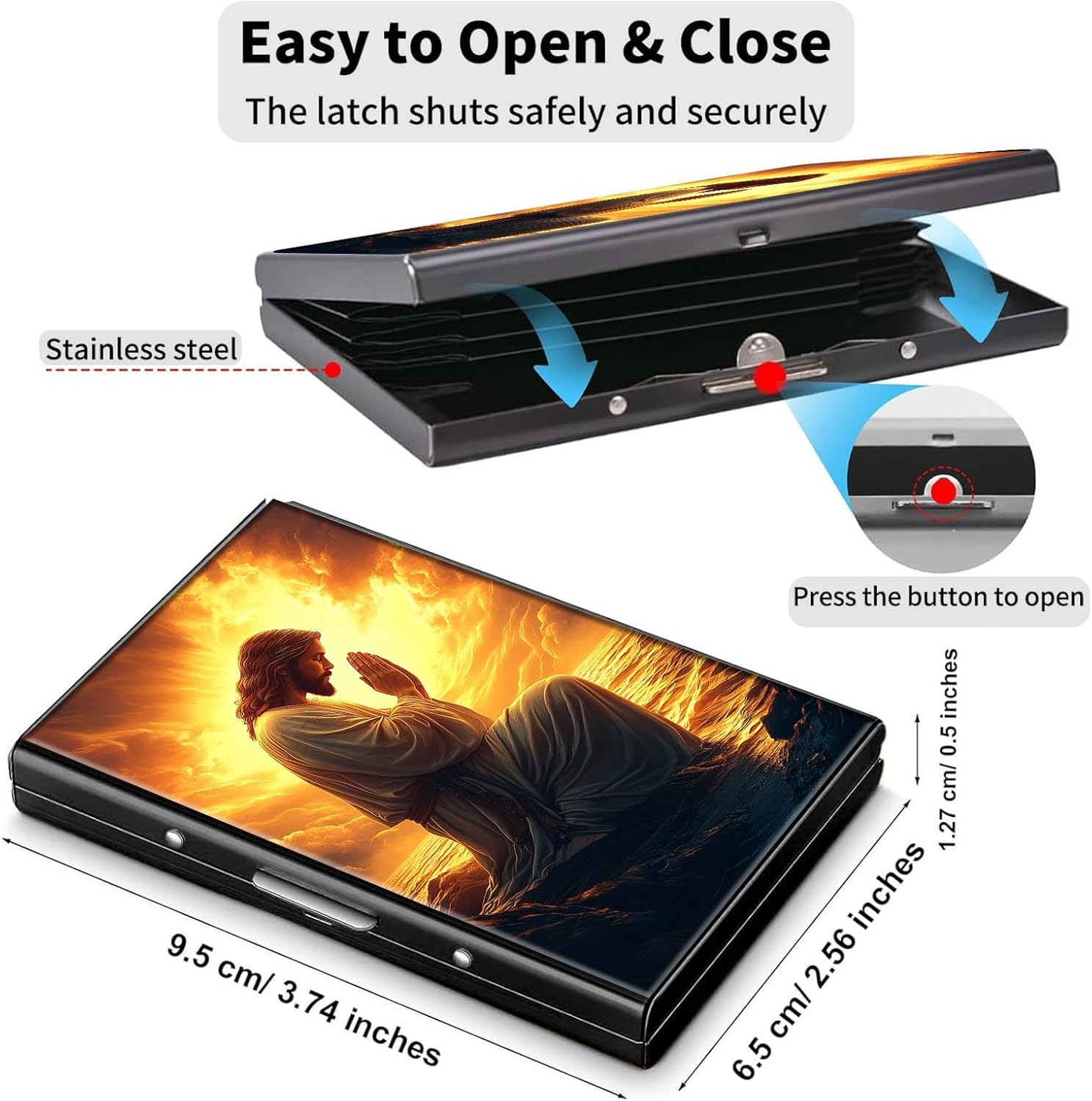 Credit Card Holder for Women Men,RFID Blocking Credit Card Holder Wallet Small Debit Card Holder Credit Card Case RFID Card Holder,Metal Business Card Holder Case,Jesus Prays image 2