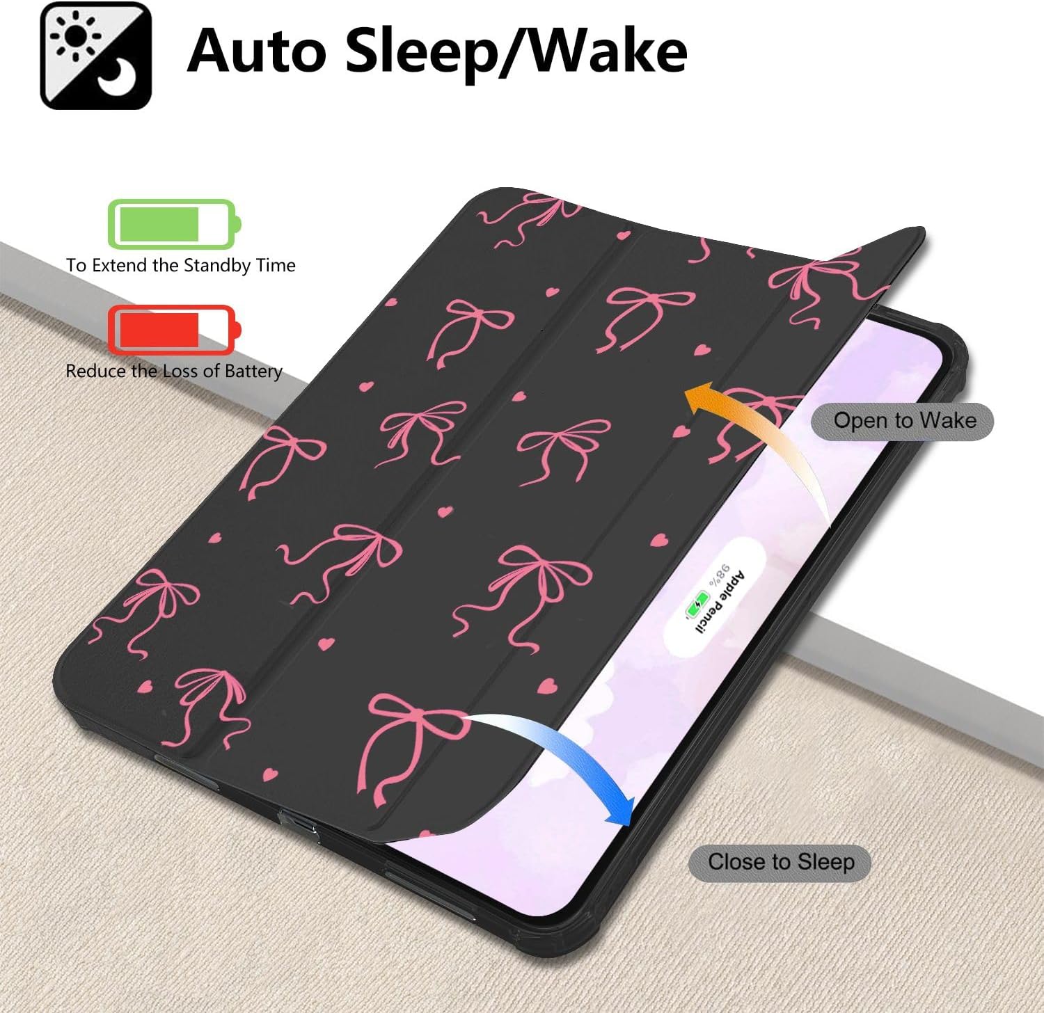 CozyNestCYCute Aesthetic Bow Case for Ipad 9Th/8Th/7Th 10.2 Inch Trendy Fashion Bows Cover for Ipad Auto Sleep/Wake Anti-Slip Shockproof Protective Silicone Case with Pencil Holder(Girls Women)