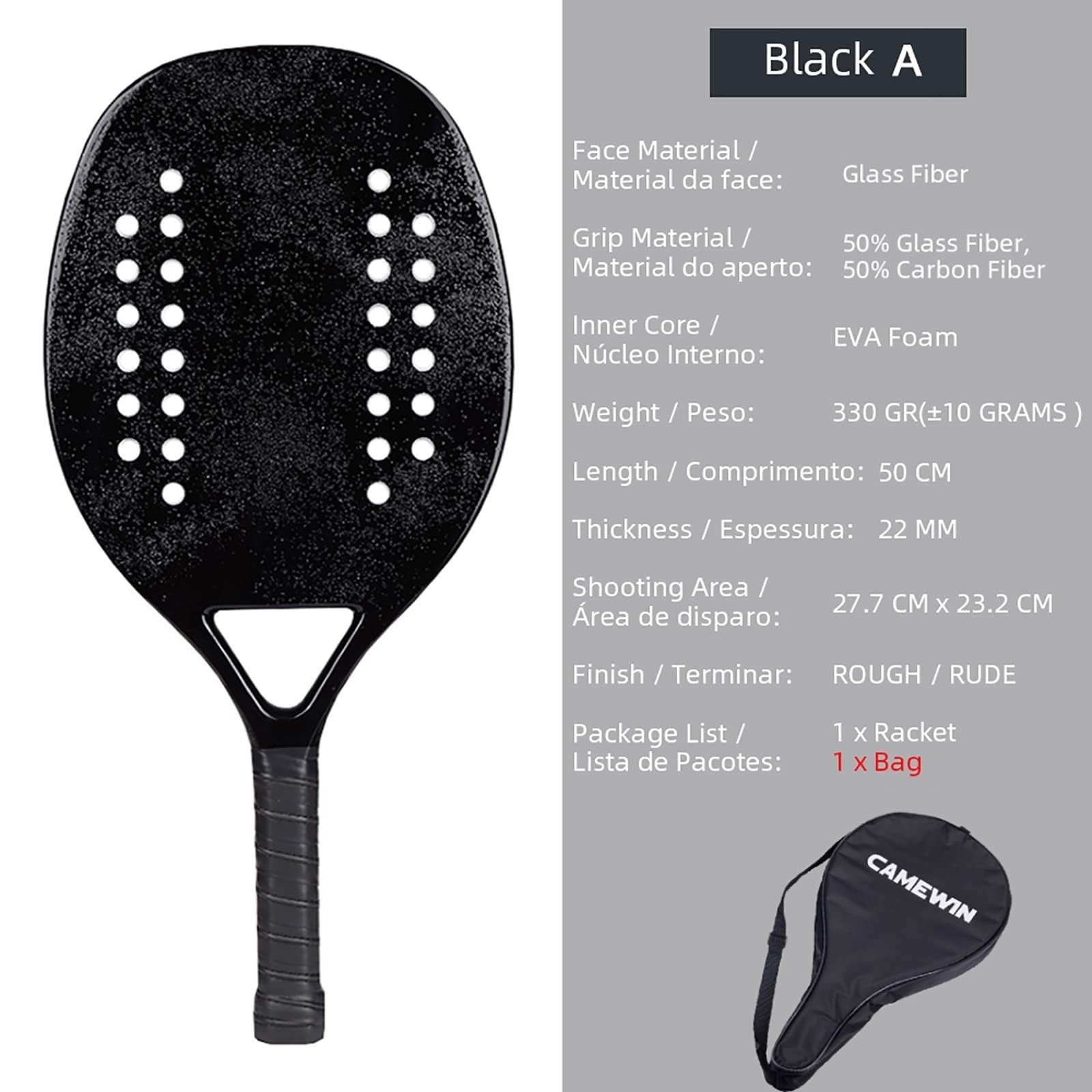 Racchetta da Beach Tennis, Superficie Professionale in Fibra di Carbonio, Nucleo in Memory Foam Eva, Racchetta da Beach Tennis con Borsa for Il Trasporto,Attrezzatura for Sport da Spiaggia