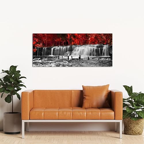 Miniatura 4 de SkenoArt Lienzo decorativo para pared, diseño de árboles rojos y negros, bosques, cascadas, paisajes, otoño, moderno, sala de estar, hogar, oficina,