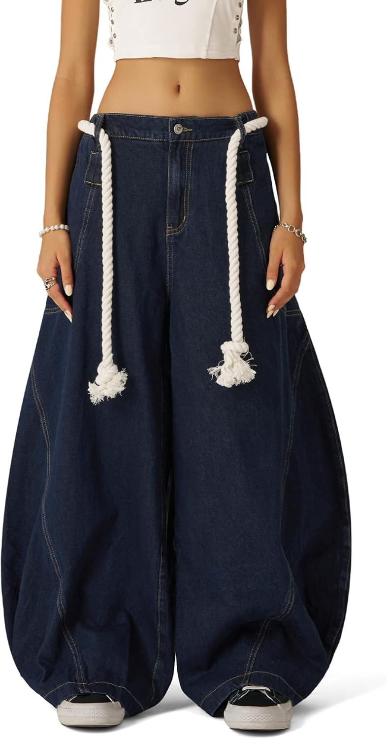 Aelfric Eden Super Baggy Barrel Jeans Wide Leg Jeans Unisex Casual Drawstring Elastic Waist Denim Pants Trouser - Image 2