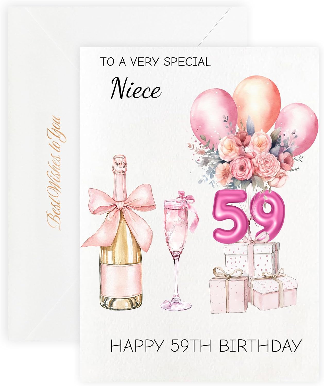 MAGJUCHE 50th Birthday Cards for Niece, Pink Happy Birthday Cards, with Envelope and Wax Seal, 5x7 inch