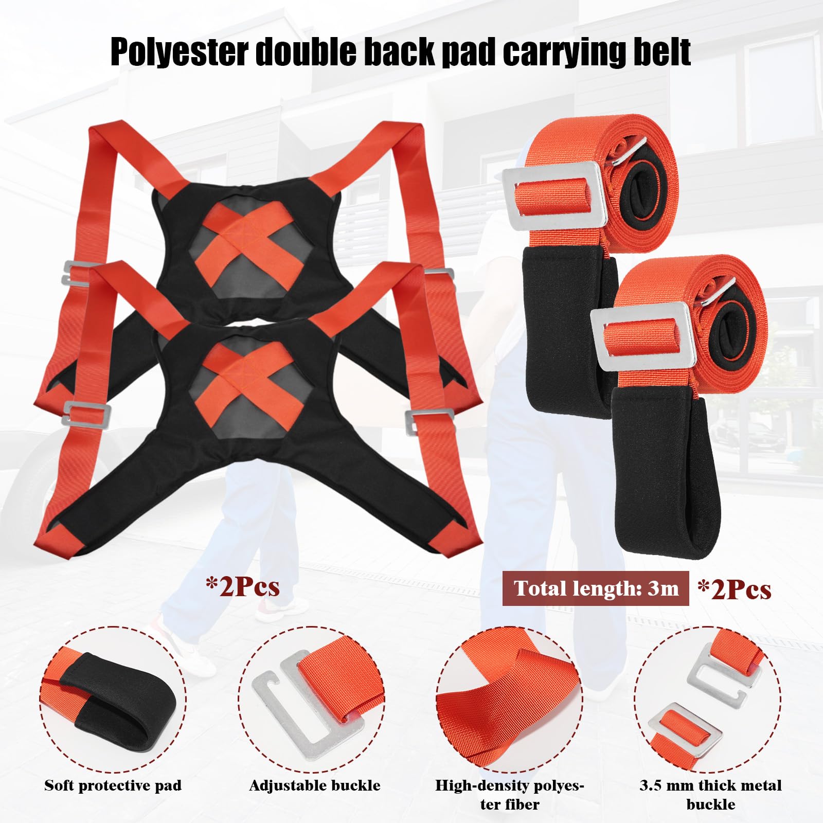 4 Pièces Sangle Demenagement, Professionnelles Sangle Levage Ajustables pour 2 Déménageurs Manutention, Déplacer Soulever Meubles Appareils Électroménagers, Objets Lourds Plus Facilement