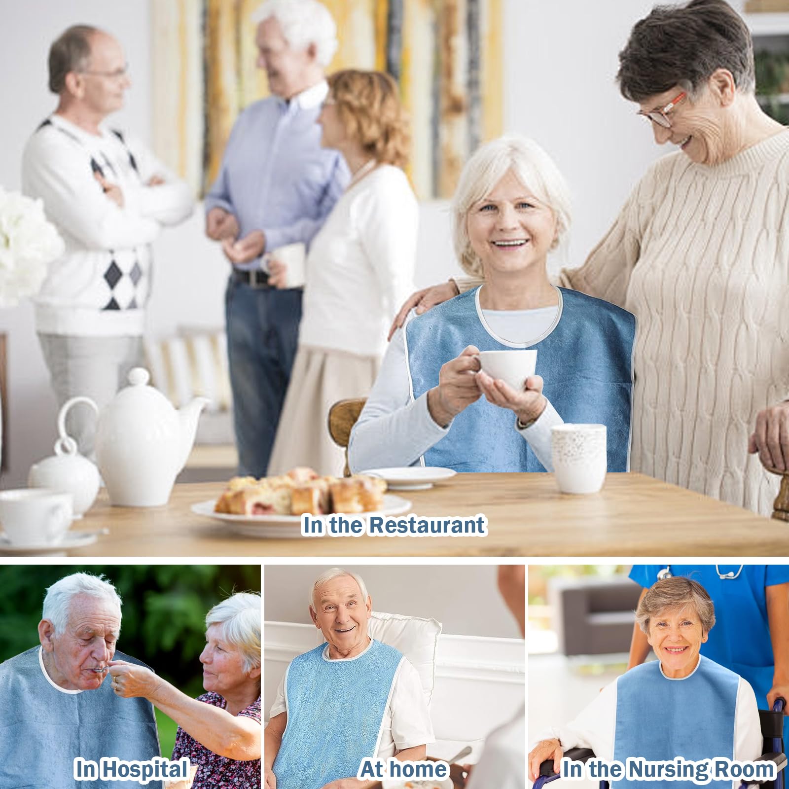 4 baberos para adultos, baberos impermeables para adultos, baberos para personas mayores, reutilizables, ajustables, unisex, protección de ropa para madre, padre, ancianos, discapacitados