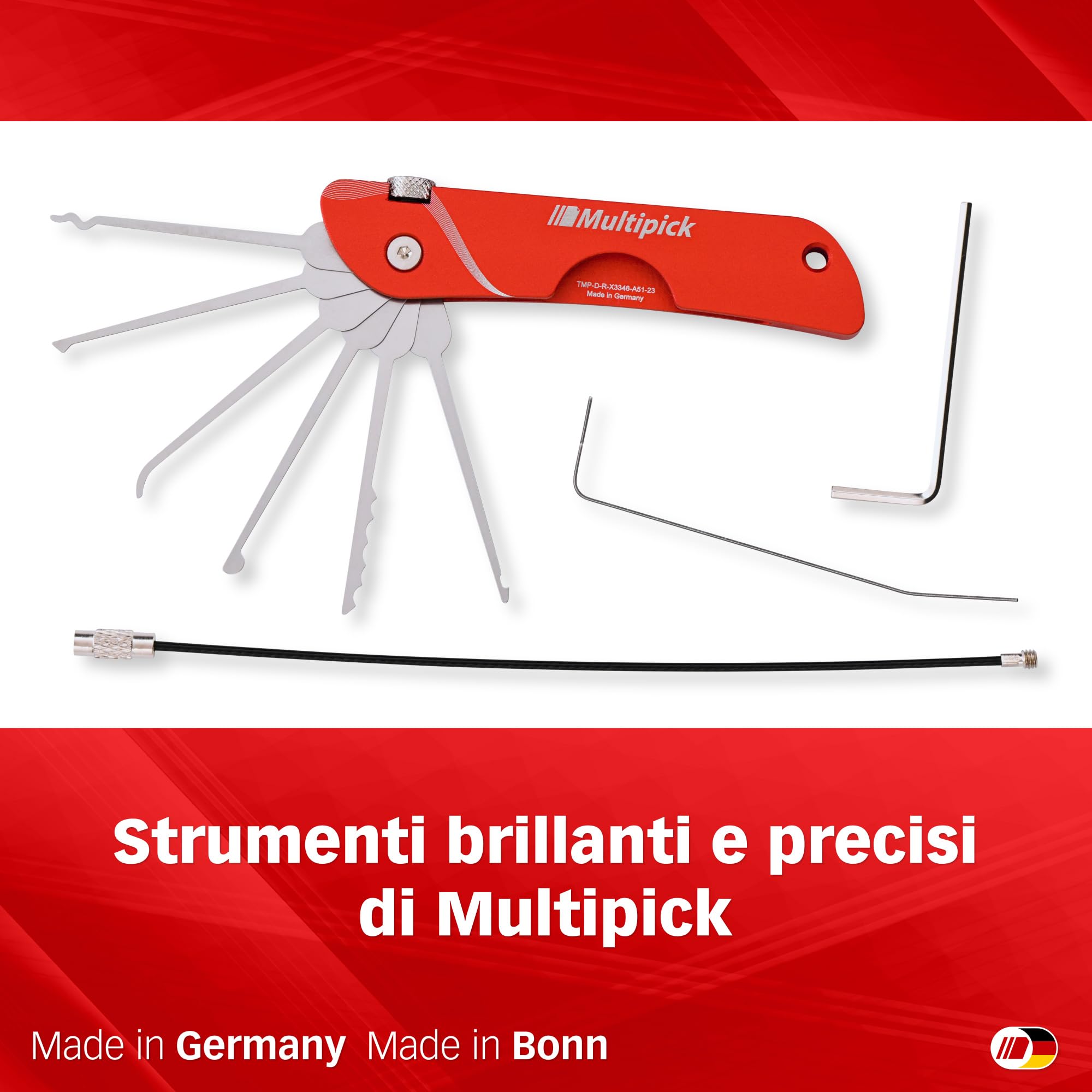 MULTIPICK Coltello tascabile Grimaldelli Set Professionale Rosso [7 strumenti] Kit Grimaldelli - Lockpicking Set - Set di Grimaldelli - Grimaldelli professionali - Lock picking