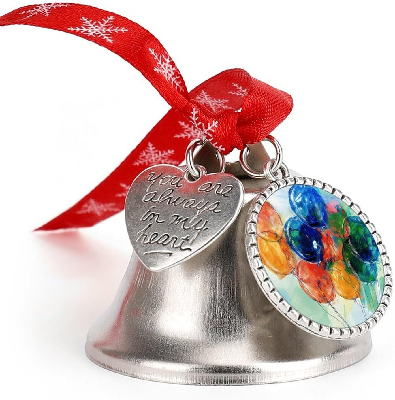 Christmas Bell Colorful Balloon Painting Jingle Bell with Love Pendant Christmas Ornament Metal Vintage Bells Christmas Tree Hanging for Holiday Party Decoration