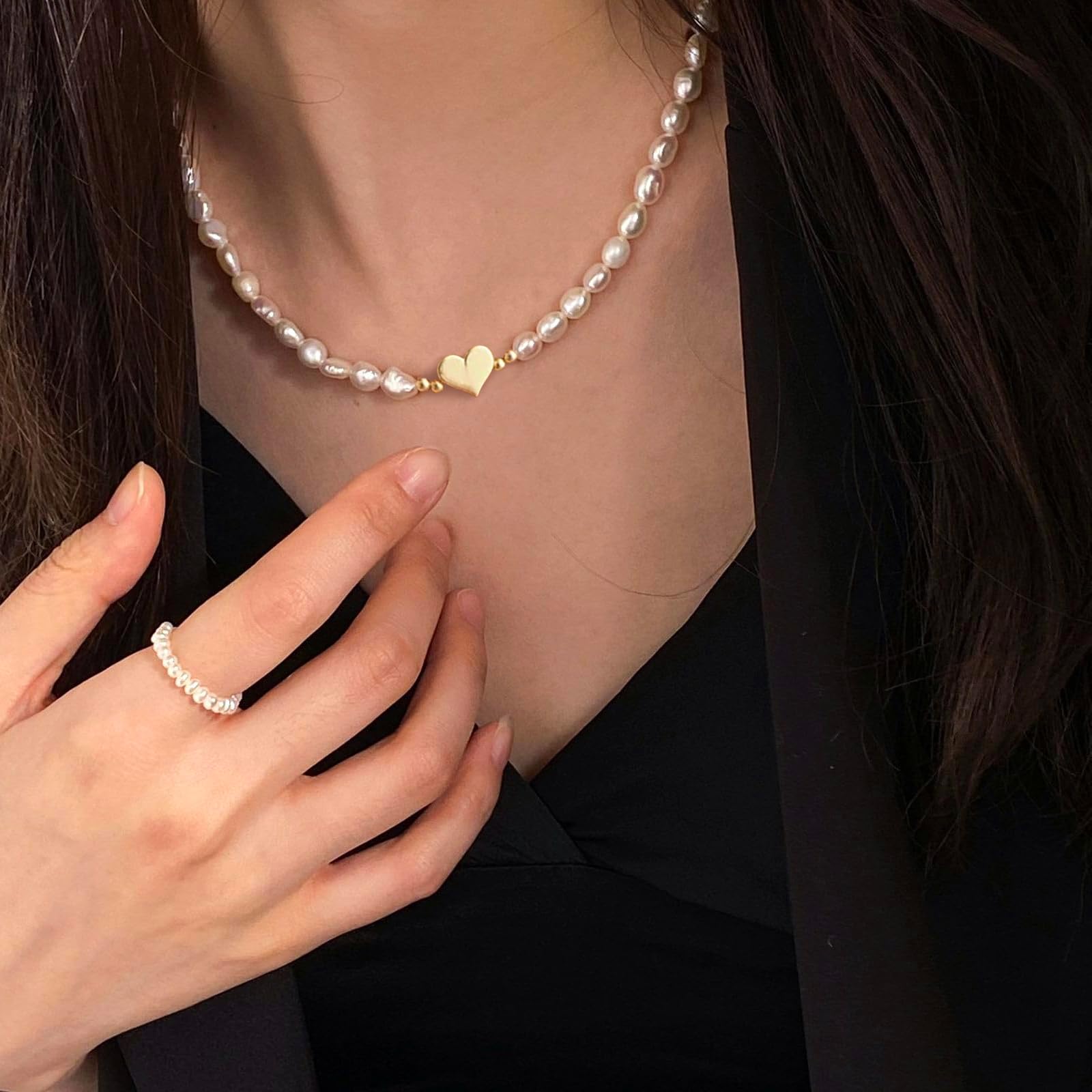 Collana Con Ciondolo A Cuore Zara – Placcato Oro 18 Carati, Perle E Catena – Gioiello Dichiarazione - Foto 2