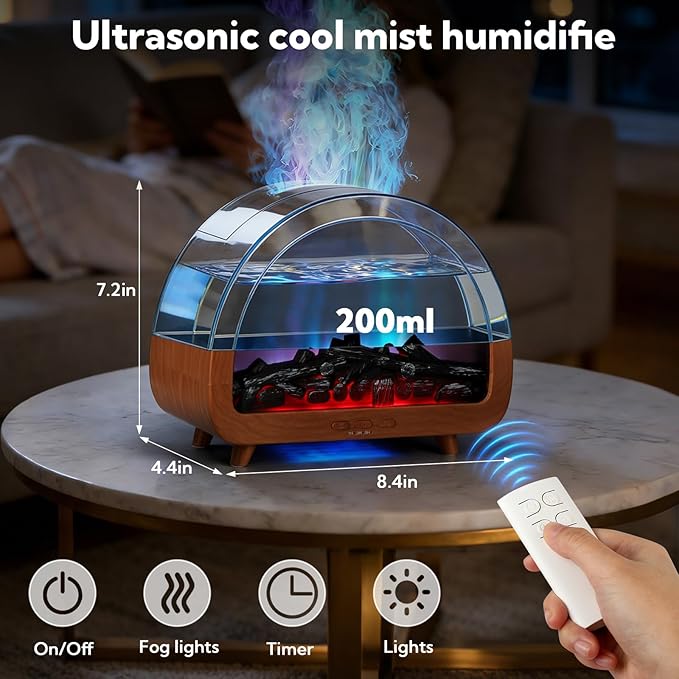 Difusor de Aromas Esenciales VZZNN 200ml con Luz LED y Control Remoto miniatura 2