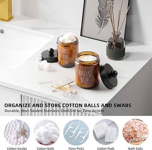 Miniatura 4 de Cnsndqedke Juego completo de accesorios de baño, 5 piezas con dispensador de jabón de vidrio ámbar, soporte para jabón y cepillo de dientes, Qtip y