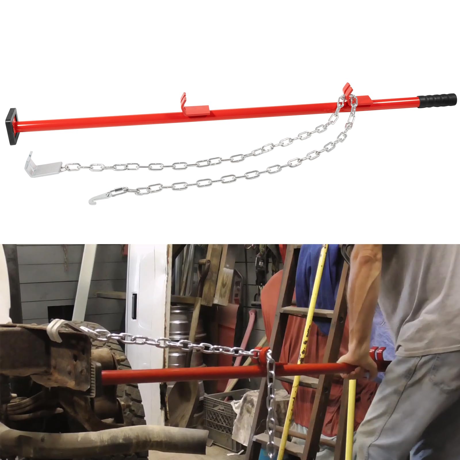 Sunluway 77175 Auto Body Alignment Bar Pulling Stick Tool 52in for Car Repair Bumper Hood Panel Deck & Bracket Dent Puller Stick Alignment Repair Tool Auto Body Dent Repair Tool with Chain