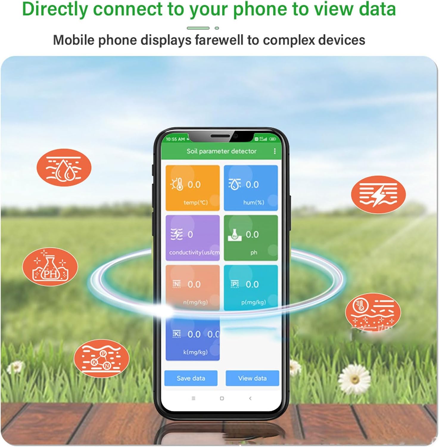 Pssopp Soil NPK Sensor, 7 in 1 Stainless Steel Tester with Low Power Consumption High Sensitivity Water Proof for Garden Farm Orchard Agricultural