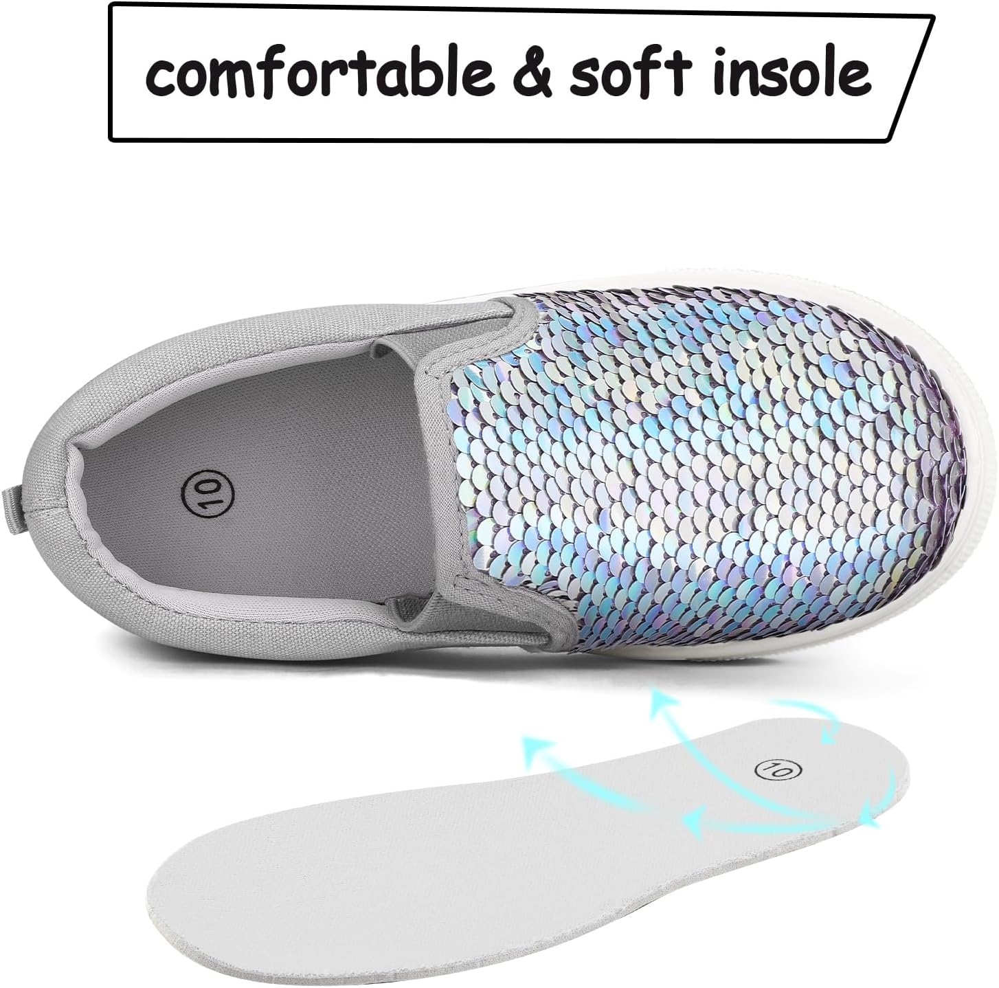 K KomForme Toddler Slip on Sneakers Girls Sparkle Sequins Canvas Walking Shoes - Image 6