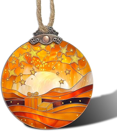 Miniatura 11 de Decoraciones navideñas de vitrales, regalo de Papá Noel, atrapasoles para árboles de Navidad, adornos colgantes para atmósfera, atrapasoles, Verde