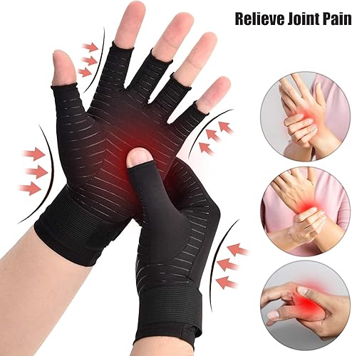 Miniatura 2 de Guantes de compresión de cobre para la artritis 1 par soporte de muñeca sin dedos con correa ajustable cómoda manga de túnel carpiano para la mano y
